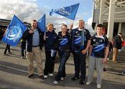 2 April 2011; Leinster Supporters, from left, Barry Molloy, from Stillorgan, Dublin, Geraldine and Ciara Moloney, from Bray, Co. Wicklow, Alex Davison, from Bray, Co. Wicklow, and Alan Molloy from Ballinteer, Dublin. Celtic League, Munster v Leinster, Thomond Park, Limerick. Picture credit: Stephen McCarthy / SPORTSFILE