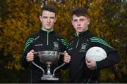 17 November 2016; Defending champion footballers Davy Keogh, left, and Tom Keane, from St. Benildus College, Dublin during the launch of the Top Oil sponsorship of the Leinster GAA Schools Senior Championships at St. Vincent's CBS, Dublin. Photo by Cody Glenn/Sportsfile