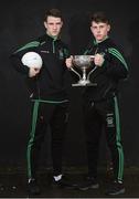 17 November 2016; Defending champion footballers Davy Keogh, left, and Tom Keane, from St. Benildus College, Dublin during the launch of the Top Oil sponsorship of the Leinster GAA Schools Senior Championships at St. Vincent's CBS, Dublin. Photo by Cody Glenn/Sportsfile