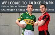 6 April 2011; Kerry’s Declan O’Sullivan and Down’s Mark Poland outside Croke Park as part of the GAA’s promotion of the Allianz Leagues. On Sunday 10th April, Kerry will host Down in Killarney with both teams still in with a chance of facing Dublin in the 2011 Allianz League Final. GAA Allianz League photocall, Croke Park, Dublin. Picture credit: Brendan Moran / SPORTSFILE