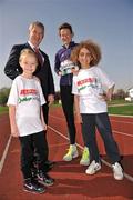 8 April 2011; In attendance at the Pre-Event Press Conference for the SPAR Great Ireland Run 2011 was  Sonia O'Sullivan and Willie O'Byrne, Managing Director, BWG foods with children, Jane Murray, left, and Joaquin Shinbach, both from Dublin. The SPAR Great Ireland Run takes place over 10km on Sunday 10th April in the Phoenix Park Dublin at 1:05 pm. Over 9,500 runners have registered for the event. The Run will be shown live on RTE Two. Irishtown Stadium, Irishtown, Dublin. Picture credit: David Maher / SPORTSFILE