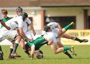 10 April 2011; Conor Fitzgibbon, Ireland U18 Clubs, is tackled by Ross Harrison, England U18 Clubs & Schools. Ireland U18 Clubs v England U18 Clubs & Schools, Ashbourne RFC, Ashbourne, Co. Meath. Picture credit: Ray Lohan / SPORTSFILE
