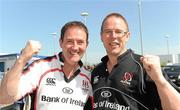 10 April 2011; Ulster supporter, Aubrey Calderwood, left, and Cliford Anderson, from Ballymena, Co. Antrim, at the game. Heineken Cup Quarter-Final, Northampton Saints v Ulster, stadium:mk, Milton Keynes, Buckinghamshire, England. Picture credit: Oliver McVeigh / SPORTSFILE