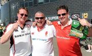 10 April 2011; Ulster supporters, from left to right, Brian Caughey with Brian and David Burrell, all from Belfast, Co. Antrim, at the game. Heineken Cup Quarter-Final, Northampton Saints v Ulster, stadium:mk, Milton Keynes, Buckinghamshire, England. Picture credit: Oliver McVeigh / SPORTSFILE