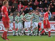 11 April 2011; Shamrock Rovers' Ronan Finn, far right, celebrates with team-mates after scoring his side's first goal. Setanta Sports Cup Semi-Final 1st Leg, Sligo Rovers v Shamrock Rovers, Showgrounds, Sligo. Picture credit: David Maher / SPORTSFILE