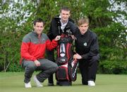 13 April 2011; Shelbourne's Conan Byrne with Mark Rossiter, left, Bohemians, and Ronan Finn, Shamrock Rovers at the Conan Byrne Zambian Aid Mission Golf Classic Launch press conference. Roganstown Golf and Country Club Hotel, Swords, Co. Dublin. Picture credit: Matt Browne / SPORTSFILE