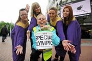 15 April 2011; Rita Lawlor, member of Council of Patrons Special Olympics Ireland, with members of the Dublin Gospel Choir, from left, Joanne McGrath, from Glasnevin, Ruth Treacy, from Ballinlough, Roscommon, Lisa Murrin, from Clontarf, and Emma Farrell, from Coolock, during the Special Olympics Ireland’s annual collection day. This is the biggest annual fundraising event in aid of Special Olympics Ireland. Grafton Street, Dublin. Picture credit: Brian Lawless / SPORTSFILE