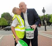 15 April 2011; Special Olympics volunteer Rita Lawlor, member of Council of Patrons Special Olympics Ireland, thanks Ireland rugby legend Keith Wood for his support, during the Special Olympics Ireland’s annual collection day. This is the biggest annual fundraising event in aid of Special Olympics Ireland. Grafton Street, Dublin. Picture credit: Brian Lawless / SPORTSFILE