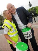 15 April 2011; Special Olympics volunteer Rita Lawlor, member of Council of Patrons Special Olympics Ireland, thanks Ireland rugby legend Keith Wood for his support, during the Special Olympics Ireland’s annual collection day. This is the biggest annual fundraising event in aid of Special Olympics Ireland. Grafton Street, Dublin. Picture credit: Brian Lawless / SPORTSFILE