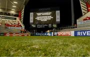 25 November 2016; A general view of the pitch after the Guinness PRO12 Round 9 match between Ulster and Zebre was called off due to a frozen pitch at the Kingspan Stadium in Belfast. Photo by Oliver McVeigh/Sportsfile