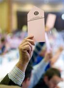 16 April 2011; A delegate votes in the traditional way  during the GAA Annual Congress 2011. Mullingar Park Hotel, Mullingar, Co. Westmeath. Picture credit: Ray McManus / SPORTSFILE