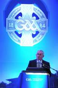 16 April 2011; Uachtarán Chumann Lúthchleas Gael Criostóir Ó Cuana speaking during the GAA Annual Congress 2011. Mullingar Park Hotel, Mullingar, Co. Westmeath. Picture credit: Ray McManus / SPORTSFILE