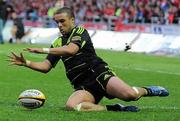 16 April 2011; Munster's Simon Zebo scores his side's first try. Celtic League, Scarlets v Munster, Parc Y Scarlets, Llanelli, Wales. Picture credit: Ian Cook / SPORTSFILE