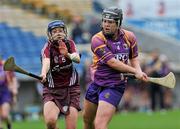 17 April 2011; Una Leacy, Wexford, in action against Niamh Kilkenny, Galway. Irish Daily Star Camogie League, Division 1, Final, Galway v Wexford, Semple Stadium, Thurles, Co. Tipperary. Picture credit: Brian Lawless / SPORTSFILE