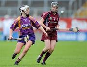 17 April 2011; Emer Haverty, Galway, in action against Kate Kelly, Wexford. Irish Daily Star Camogie League, Division 1, Final, Galway v Wexford, Semple Stadium, Thurles, Co. Tipperary. Picture credit: Brian Lawless / SPORTSFILE