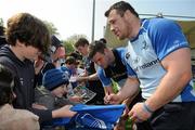 19 April 2011; Leinster's Fergus Mcfadden, left, and Cian Healy sign autographs for fans after squad training ahead of their Celtic League match against Aironi on Saturday April 23rd. Leinster Rugby Squad Training, RDS, Ballsbridge, Dublin. Photo by Sportsfile