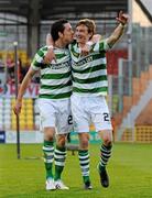 19 April 2011; Billy Dennehy, left, Shamrock Rovers, celebrates after scoring his side's second goal with team-mate Ronan Finn. Setanta Sports Cup Semi-Final 2nd Leg, Shamrock Rovers v Sligo Rovers, Tallaght Stadium, Tallaght, Co. Dublin. Picture credit: Barry Cregg / SPORTSFILE