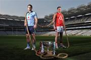 20 April 2011; Pictured at the Allianz Football Division 1 & 2 Finals Preview are Dublin's Bryan Cullen, left, and Cork's Donncha O'Connor. The two side's will play each other in the Allianz Football Division 1 Final on Sunday. Croke Park, Dublin. Picture credit: David Maher / SPORTSFILE