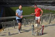 20 April 2011; Pictured at the Allianz Football Division 1 & 2 Finals Preview are Dublin's Bryan Cullen, left, and Cork's Donncha O'Connor. The two side's will play each other in the Allianz Football Division 1 Final on Sunday. Croke Park, Dublin. Picture credit: David Maher / SPORTSFILE