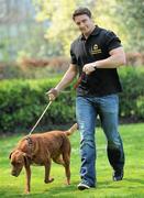 20 April 2011; Pictured at the launch of the 2011 Pedigree Adoption Drive is dog lover Munster and Ireland rugby star David Wallace with his friend Rusty, a Red Setter / Labrador Cross, from the ISPCA. 45 dogs are abandoned in Ireland every day, 17 dogs are put to sleep. In order to help curb these startling figures, Pedigree has teamed up David and Aoibhinn for the 2011 Annual Pedigree Adoption Drive. St. Stephen's Green, Dublin. Picture credit: Brian Lawless / SPORTSFILE