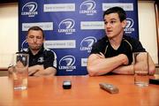 21 April 2011; Leinster's Jonathan Sexton with Leinster Senior Skills & Kicking Coach Richie Murphy, left, at a Heineken Cup preview briefing. David Lloyd Riverview, Clonskeagh, Co. Dublin. Picture credit: Brian Lawless / SPORTSFILE