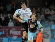 22 April 2011; Colin Hawkins, Dundalk, in action against Darragh Hanaphy, Drogheda United. Airtricity League Premier Division, Drogheda United v Dundalk, Hunky Dory Park, Drogheda Co. Louth. Photo by Sportsfile