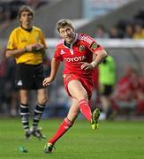 23 April 2011; Ronan O'Gara, Munster, kicks a penalty with the last kick of the game to snatch victory for Munster. Celtic League, Ospreys v Munster, Liberty Stadium, Swansea, Wales. Picture credit: Steve Pope / SPORTSFILE