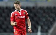 23 April 2011; Ronan O'Gara, Munster, celebrates after kicking a penalty, with the last kick of the game, to snatch victory for Munster. Celtic League, Ospreys v Munster, Liberty Stadium, Swansea, Wales. Picture credit: Steve Pope / SPORTSFILE