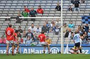 24 April 2011; Tomas Quinn, Dublin, shoots to score his side's first goal, past Cork goalkeeper Ken O'Halloran. Allianz Football League Division 1 Final, Dublin v Cork, Croke Park, Dublin. Picture credit: Stephen McCarthy / SPORTSFILE