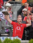 24 April 2011; Cork captain Michael Shields lifts the Allianz Football League Division 1 cup at the end of the game. Allianz Football League Division 1 Final, Dublin v Cork, Croke Park, Dublin. Picture credit: David Maher / SPORTSFILE