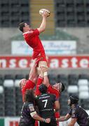 23 April 2011; Ian Nagle, Munster, wins possession for his side in the lineout. Celtic League, Ospreys v Munster, Liberty Stadium, Swansea, Wales. Picture credit: Steve Pope / SPORTSFILE
