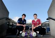 27 April 2011; The Captain's photocall ahead of the Cadbury GAA Football U21 All Ireland Final between Galway and Cavan took place in Croke Park. This is Cadbury Ireland's seventh year as sponsor of the Cadbury GAA football U21 Championship and it continues to go from strength to strength. Cadbury are calling on all Galway and Cavan fans to show their support for their county by heading to Croke Park on Sunday 1st May at 2pm. For more information visit www.cadburygaau21.com. At the photocall are team captains Gearóid McKiernan, Cavan, left, and Colin Forde, Galway. Cadbury GAA All-Ireland Football U21 Championship Final - Captain's Photocall, Croke Park, Dublin. Picture credit: Brian Lawless / SPORTSFILE