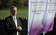 28 April 2011; Ian Talbot, Malahide Cricket Club, speaking at the sod-turning ceremony for Ireland's new International Cricket Facility at Malahide Cricket Club, Malahide Demesne, Co. Dublin. Picture credit: Brian Lawless / SPORTSFILE