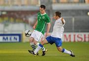 28 April 2011; Michael Barker, Republic of Ireland U18, in action against Jonny Evans, England U18. Centenary Shield, Republic of Ireland U18 v England U18, Tallaght Stadium, Tallaght, Co. Dublin. Picture credit: Pat Murphy / SPORTSFILE