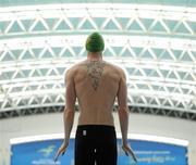 30 April 2011; Karl Burdis, Portmarnock Swim Club, prepares himself for his heat of the Men's 50m Backstroke at the Irish National Long Course Swimming Championships 2011. National Aquatic Centre, Abbotstown, Co. Dublin. Picture credit: Brendan Moran / SPORTSFILE