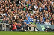 30 April 2011; Brian O'Driscoll, Leinster, watches on from the sin bin during the first half. Heineken Cup Semi-Final, Leinster v Toulouse, Aviva Stadium, Lansdowne Road, Dublin. Picture credit: Stephen McCarthy / SPORTSFILE