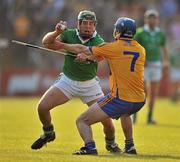 30 April 2011; James Ryan, Limerick, in action against Patrick O'Connor, Clare. Allianz Hurling League Division 2 Final, Clare v Limerick, Cusack Park, Ennis, Co. Clare. Picture credit: David Maher / SPORTSFILE