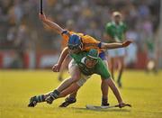 30 April 2011; James Ryan, Limerick, in action against Patrick O'Connor, Clare. Allianz Hurling League Division 2 Final, Clare v Limerick, Cusack Park, Ennis, Co. Clare. Picture credit: David Maher / SPORTSFILE
