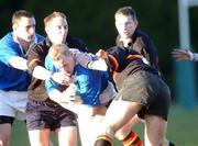 5 January 2002; Gareth Gannon of St Mary's College is tackled by David Quigley and Chris Pratt of Lansdowne during the AIB All-Ireland League Division 1 match between Lansdowne and St Mary's College at Lansdowne Road in Dublin. Photo by Aoife Rice/Sportsfile