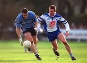 6 January 2002; Ciaran Whelan of Dublin in action against Peadar Andrews of Blue Stars during the 2002 Football Blue Stars Exibition Game between Blue Stars and Dublin at Thomas Davis GAA Club in Tallaght, Dublin. Photo by Ray McManus/Sportsfile