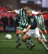 6 January 2002; Tony Grant of Shamrock Rovers in action against Jody Lynch of Bray Wanderers during the eircom League Premier Division match between Bray Wanderers and Shamrock Rovers at the Carlisle Grounds in Bray, Wicklow. Photo by Pat Murphy/Sportsfile