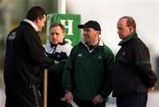 15 January 2002; Coaching team from left, forwards coach, Niall O'Donovan, head coach, Eddie O'Sullivan, defensive coach, Mike Ford, and assistant coach Declan Kidney during a Ireland Rugby squad training session and press conference at Thomond Park in Limerick. Photo by Brendan Moran/Sportsfile