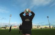 15 January 2002; Frank Sheahan prepares to throw the ball into the lineout during a Ireland Rugby squad training session and press conference at Thomond Park in Limerick. Photo by Brendan Moran/Sportsfile