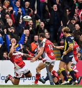 10 December 2016; Charles Piutau of Ulster celebrates after scoring his side's fifth try during the European Rugby Champions Cup Pool 5 Round 3 match between Ulster and ASM Clermont Auvergne at the Kingspan Stadium in Belfast. Photo by Ramsey Cardy/Sportsfile