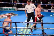10 December 2016; Callum Smith knocks down Luke Blackledge during their British Super-Middleweight Championship fight at the Manchester Arena in Manchester, England. Photo by Stephen McCarthy/Sportsfile