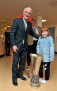 4 May 2011; Republic of Ireland manager Giovanni Trapattoni and Eimear Keogh, age 10, from Glenmire, Co. Cork, with the UEFA Europa League Trophy during a visit to Crumlin Children’s Hospital. Our Lady's Children's Hospital, Crumlin, Dublin. Picture credit: David Maher / SPORTSFILE