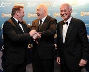 4 May 2011; At the Bord Gáis Energy IRUPA Players Awards are, from left, John Mullins, CEO, Bord Gáis Energy, former Ireland captain Keith Wood and David Bunworth. Burlington Hotel, Dublin. Picture credit: Brendan Moran / SPORTSFILE