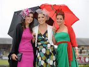 6 May 2011; Enjoying a day at the races are, from left, Charlotte Flood, Louise McCann and Pacelli Carolan, all from Drogheda, Co. Louth. Punchestown Irish National Hunt Festival 2011, Punchestown, Co. Kildare. Picture credit: Barry Cregg / SPORTSFILE