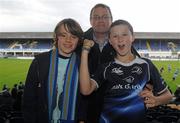 6 May 2011; Leinster supporters, from left, Jack Curtin, age 10, Peter Morrissey, and Mark Morrissey, age 9, from Clonskeagh, at the game. Celtic League, Leinster v Glasgow Warriors, RDS, Ballsbridge, Dublin. Picture credit: Brian Lawless / SPORTSFILE