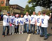 30 April 2011; Leinster supporters, from left, Diarmuid Bolger, John Bolger, Ross O'Doherty, Brian O'Doherty Jnr & Snr, Simon Phelan, Mark Phelan and Daragh O'Doherty, from Gorey, Co. Wexford, ahead of the game. Heineken Cup Semi-Final, Leinster v Toulouse, Aviva Stadium, Lansdowne Road, Dublin. Picture credit: Stephen McCarthy / SPORTSFILE